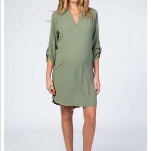 PINKBLUSH Olive Solid V-Neck 3/4 Sleeve Maternity Dress NWT Sz M
